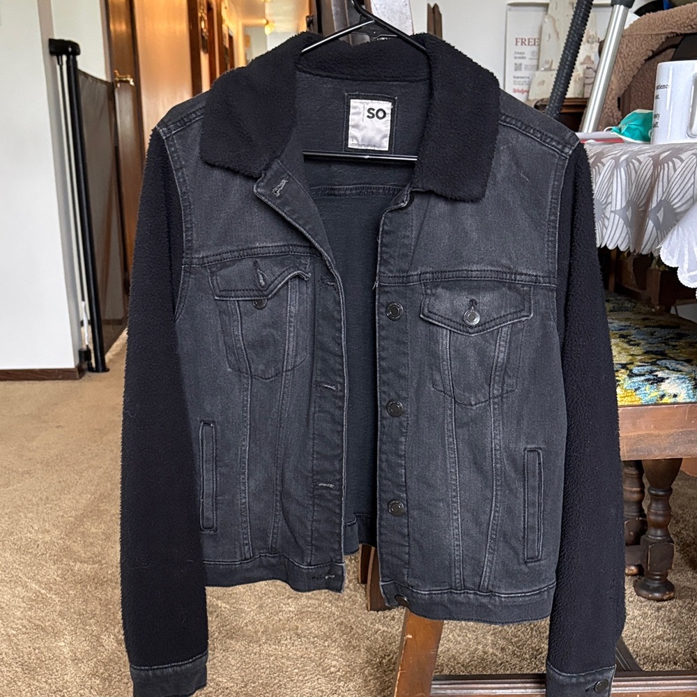 SO Men's Charcoal and Black Denim Jacket